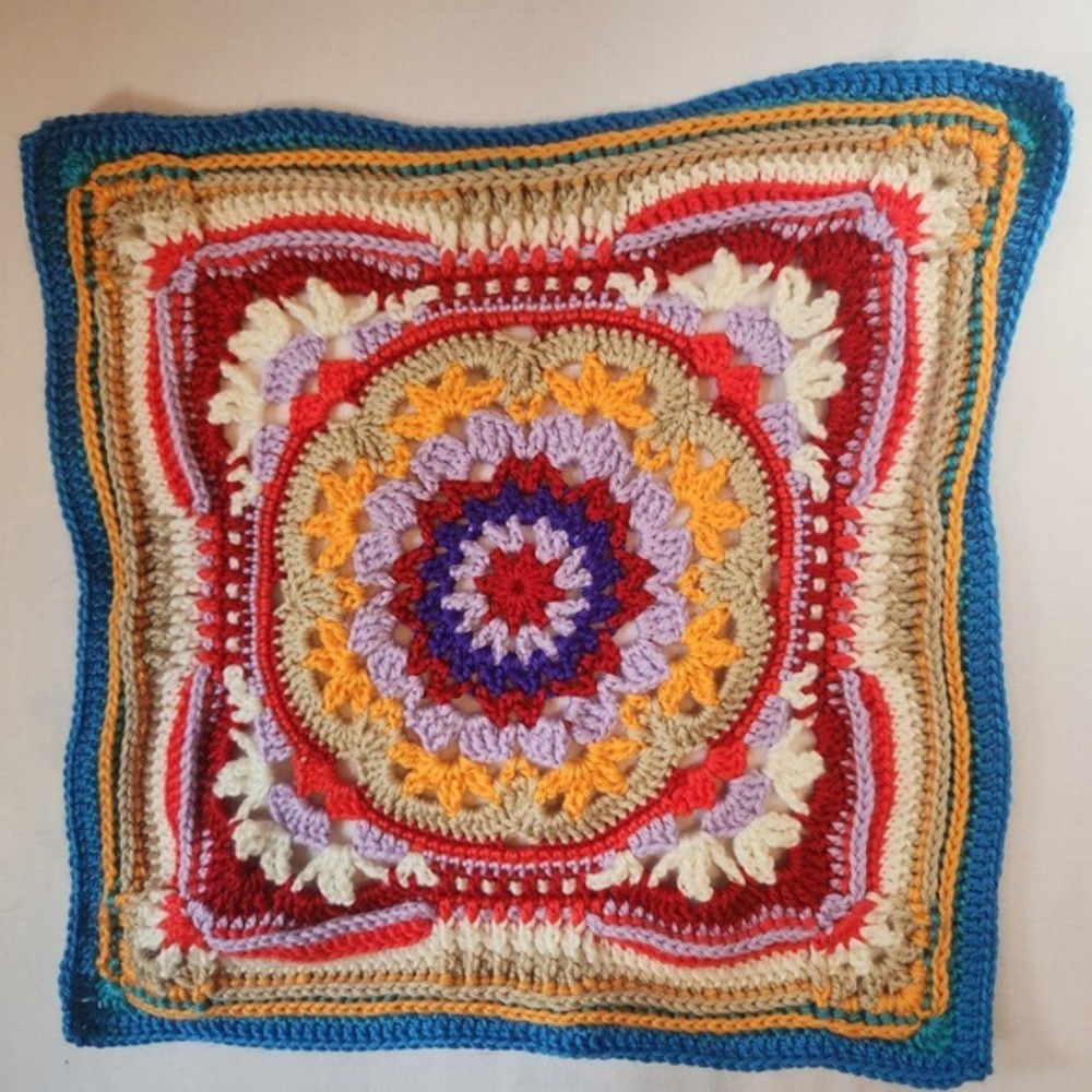 Handmade Crochet Mandala Granny Square 15in Boho Decorative Wall Art Multicolor